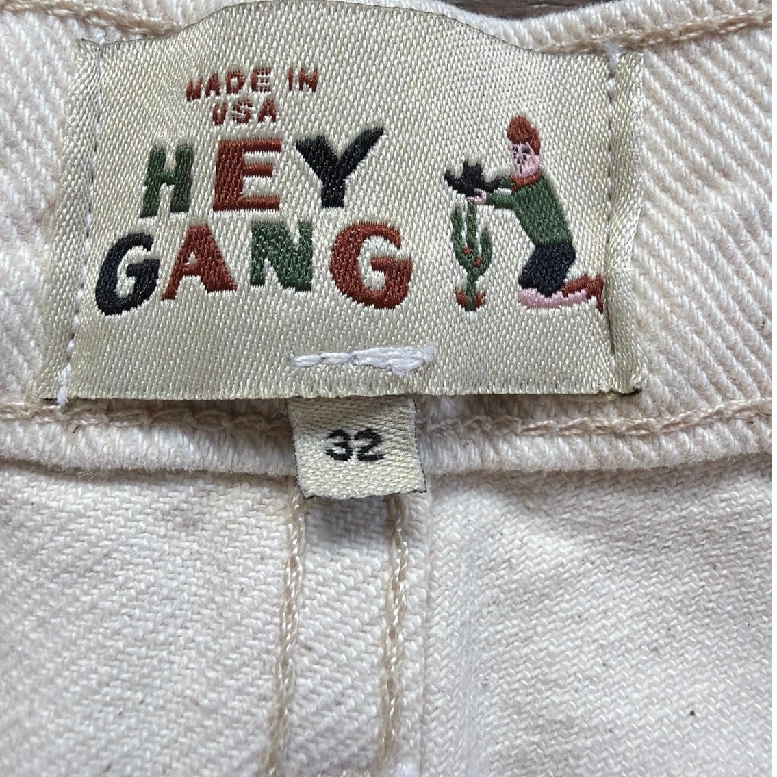 Nwt Hey Gang Cream Straight Leg Double Knee Jeans 100% Cotton Women’s Size 32 — image 4 of 6
